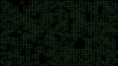 Motion Graphic Green Mozaik ve Fraktal Gürültü Siyah Arkaplanda. Teknoloji Konsepti
