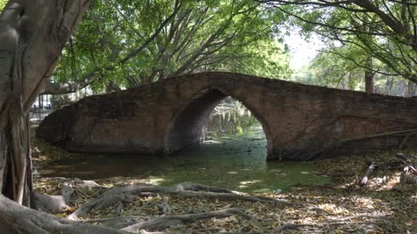 Pan View Ancient Brick Bridge Park Ayutthaya Ταϊλάνδη — Αρχείο Βίντεο