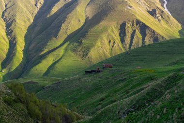 Yazın Juta Georgia Vadisi 'ndeki Küçük Hostel manzarası