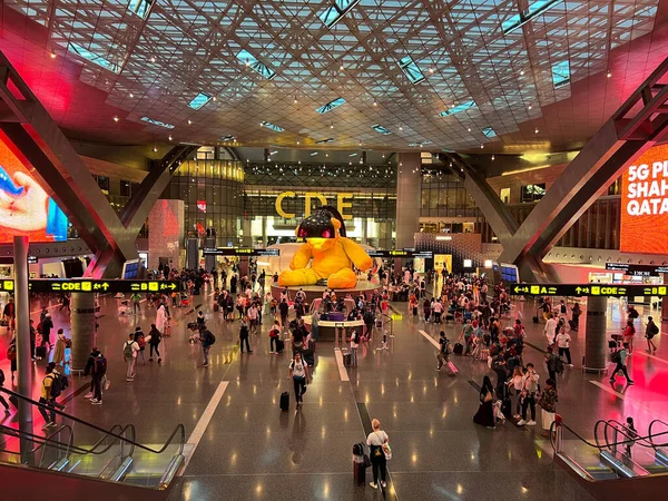 Doha Qatar 2023 Fev Lâmpada Urso Marco Aeroporto Internacional Hamad — Fotografia de Stock