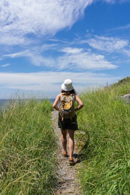 Yazın Patikada Yürüyen Kadın Arkası Görünümü