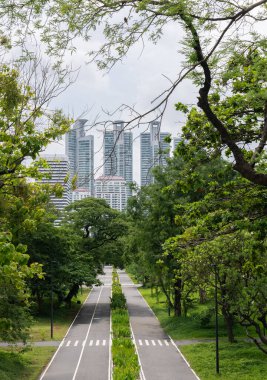 Benjakitti Park Bangkok Tayland 'da Koşu Yolu Yüksek Açı Görünümü