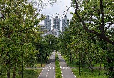 Benjakitti Park Bangkok Tayland 'da Koşu Yolu Yüksek Açı Görünümü