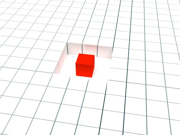 Abstract red cube on white cubic background 3D rendering stock photo