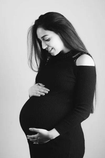 Těhotná Žena Ruku Břiše — Stock fotografie