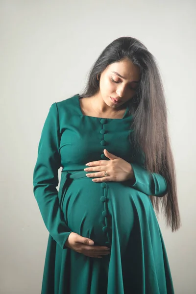 Zwangere Vrouw Hand Buik Stockfoto