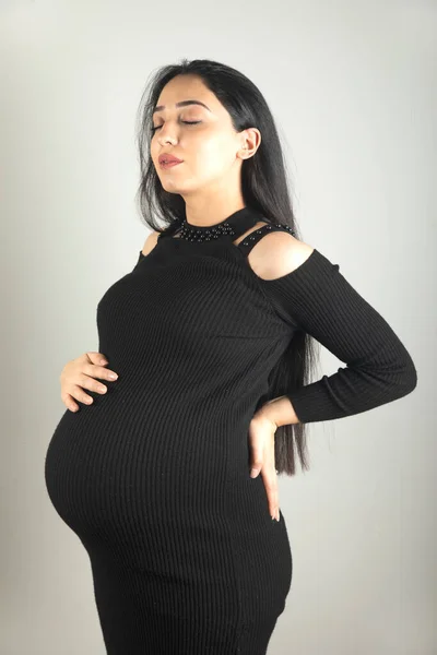 Těhotná Žena Ruku Břiše Stock Fotografie