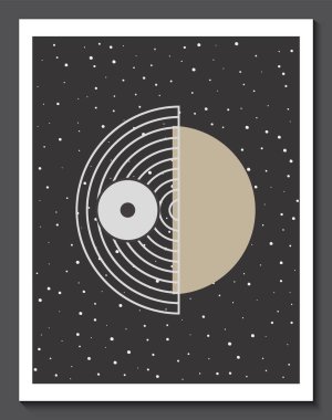 Abstract geometric line art poster. Hand draw minimalist creative boho wall decor shapes. Modern graphic poster with lines, dots, circle on black background. Vector illustration for postcard, print