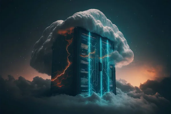 Server cloud data storage concept. Cloudscape digital online service for global network. Web database backup computer infrastructure technology
