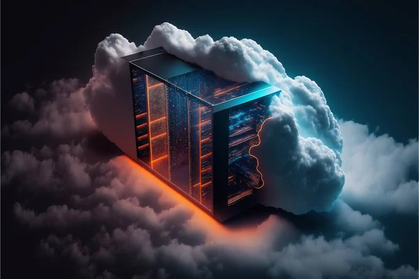 Cloudscape digital online service for global network. Server cloud computing data storage concept. Web database backup computer infrastructure technology