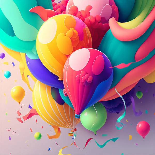 Flying air balloons decoration poster. Art balloon illustration in pastel color