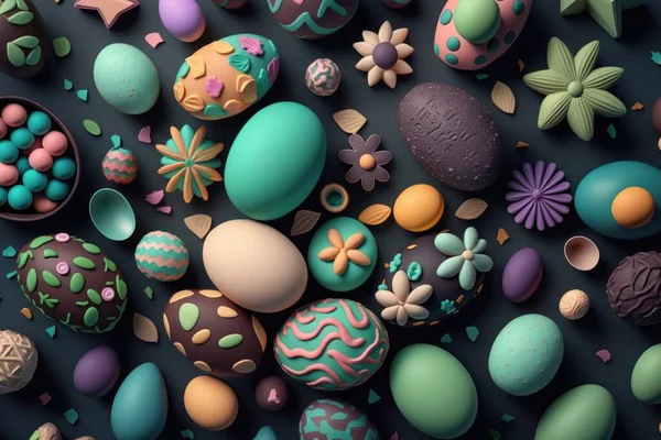 Colorful Happy Easter eggs pattern design. Pastel easter egg closeup