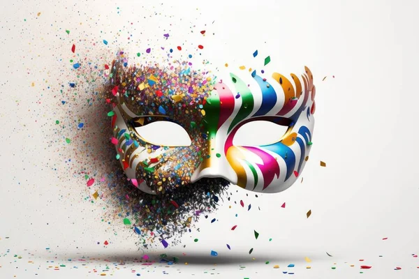 Carnival mask with confetti isolated on white background. Masquerade one mask template for carnival
