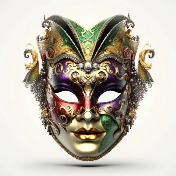 Venetian carnival mask isolated on white background. Masquerade one mask template for carnival in front view