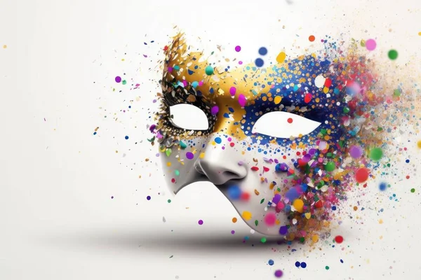 Carnival mask with confetti isolated on white background. Masquerade one mask template for carnival