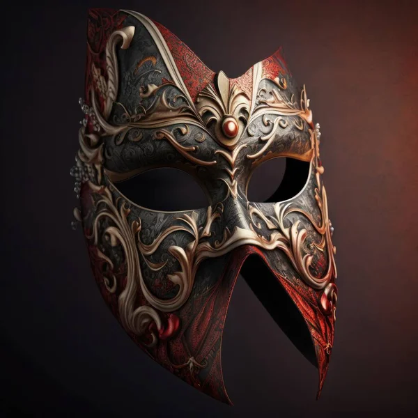 Venetian carnival mask isolated on dark background. Masquerade one mask template for carnival in front view
