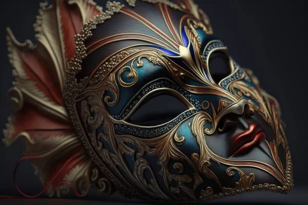 Venetian carnival mask isolated on dark background. Masquerade one mask template for carnival