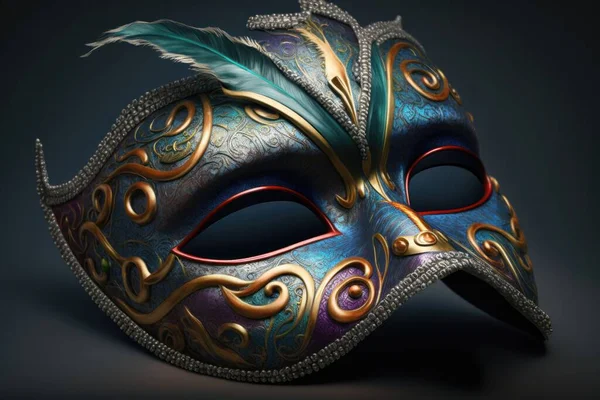 Venetian carnival mask isolated on dark background. Masquerade one mask template for carnival
