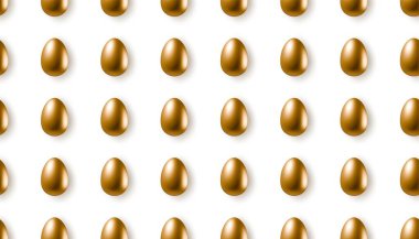 3D gerçekçi dekoratif altın yumurta nesneleri beyaz arka planda izole edilmiş. Tebrik kartı, web afişi, ambalaj, poster ya da broşür için kusursuz desen. Vector altın yumurtası tekstil tasarımını tekrarlayan duvar kağıdı