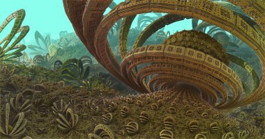 Yabancı bir gezegenin yüzeyi, yabancı bir güneşin altında.