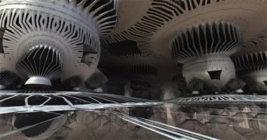 Yabancı bir gezegenin gelecekteki mimarisi yabancı bir güneşin altında.