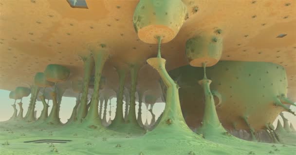 エイリアンの太陽3Dレンダリングの下のエイリアン惑星の表面 — ストック動画