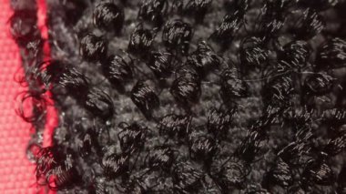 Mikroskop altında plastik kancaları ve gözleri olan siyah cırt cırtlı bağlayıcı.