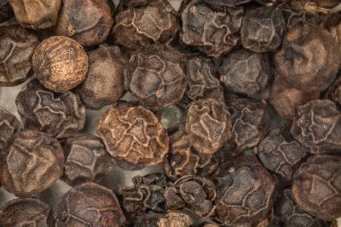 Büyüteçin altında baharat olarak biber taneleri