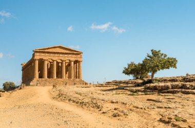 Agrigento, Sicilya, İtalya 'daki Tapınaklar Vadisi' nin parkında bulunan Konkordiya Tapınağı.