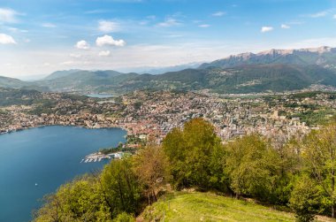 Panoramic view of the city of Lugano and Lake Lugano from Monte Bre, canton Ticino, Switzerland