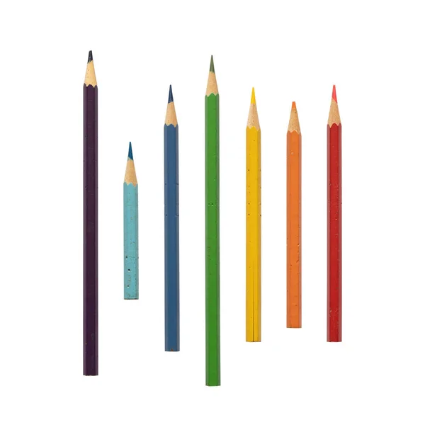 Crayons Couleur Arc Ciel Utilisés Isolés Sur Fond Blanc Avec — Photo