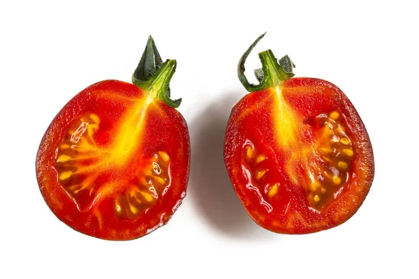 Tomate Yoom Nahaufnahme Halbiert Auf Einem Abgeschnittenen Weißen Hintergrund — Stockfoto