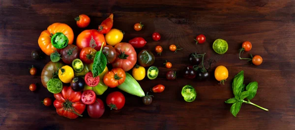 Panoramic Antique Tomatoes Stacked Center Image — Stock Photo, Image