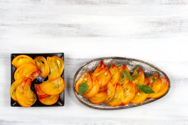 Nakrájená Ananasová Rajčata Shora Připravená Ochutnání — Stock fotografie