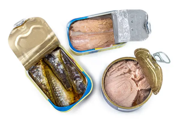 Cans Tuna Sardines Opened Top View Stock Image