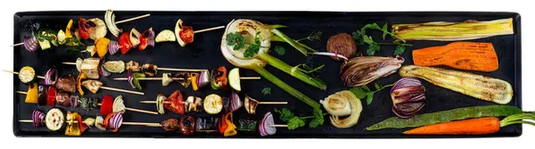 Panorámica Verduras Vegetarianas Plancha Que Cocinan Una Plancha Fotos De Stock Sin Royalties Gratis