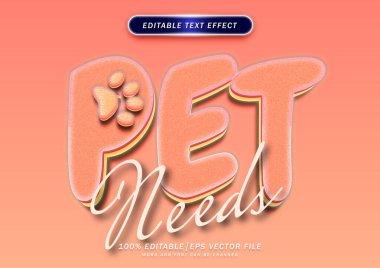 Pet needs cute text style editable font effect. colorful style design
