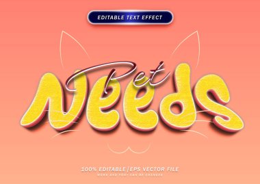Pet needs cute text style editable font effect. colorful style design