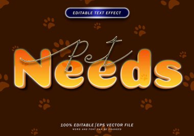Pet needs cute text style effect. editable font effect. colorful vector design.