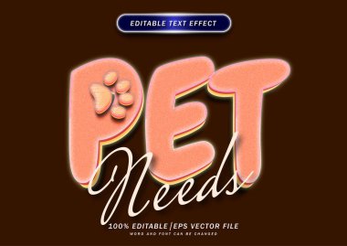 Pet needs cute text style effect. editable font effect. colorful vector design.