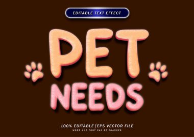 Pet needs cute text style effect. editable font effect. colorful vector design.