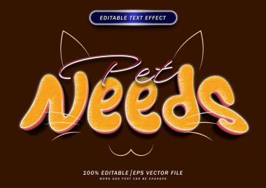Pet needs cute text style effect. editable font effect. colorful vector design.