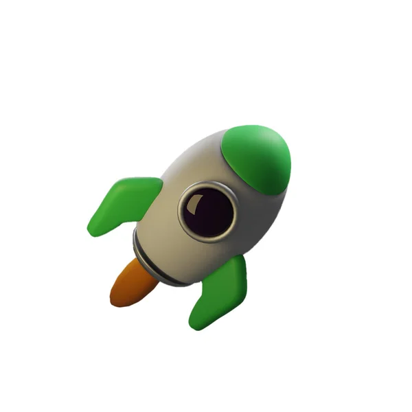 3Dベクトルアイコン 宇宙船ロケット おもちゃのロケットが上昇し ビジネスコンセプト 漫画のミニマルスタイル — ストック写真