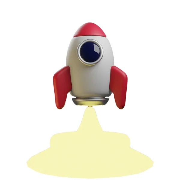 3Dベクトルアイコン 宇宙船ロケット おもちゃのロケットが上昇し ビジネスコンセプト 漫画のミニマルスタイル — ストック写真