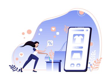 Çevrimiçi alışveriş konsepti illüstrasyonu, web tasarımı için uygun, afişler, düz resimli iniş sayfaları.