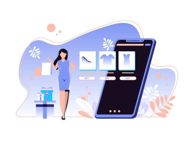 Çevrimiçi alışveriş indirimi konsepti illüstrasyonu, web uygulaması tasarımı, afişler, düz resimli iniş sayfaları için uygun.