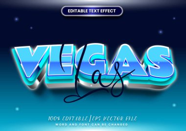 Mavi neon ışıltılı metin efekti. Evrensel ışıltı stili düzenlenebilir yazı tipi olan Las Vegas.