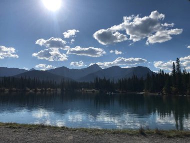 Lake in the mountains in summer with reflection.Alberta Canada.