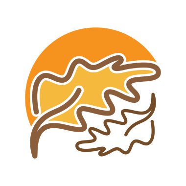 Sonbahar meşe yaprağı logosu ve meşe ağacı logosu. Düzenleme vektör illüstrasyonuyla.