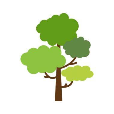 Çizgi film ağaçları ayırır. Çeşitli kozalaklı ya da yapraklı bitkiler